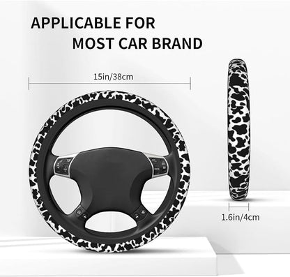 Cow Print Steering Wheel Cover - 15 Inch, Anti-Slip, Breathable Universal Car Steering Wheel Protector - Auto Accessory for Women & Men