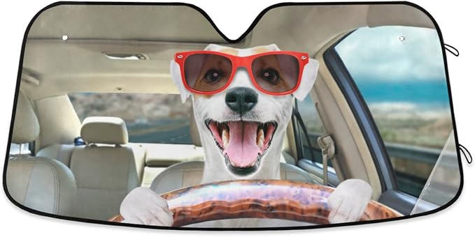 Funny Dog Windshield Sun Shade Basset Hound Car Shade Blocks UV Rays Visor Protector Accordion Folding Sun Reflector Auto Sunshade for Truck SUV to Keep Your Vehicle Cool