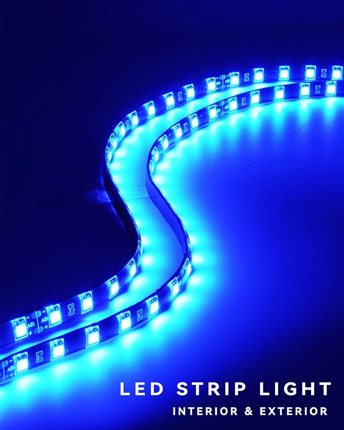 Keiurot Car Led Strip Lights 24" Connectable Blue Led Light Strip for Cars Boat Marine Golf Cart Trucks Waterproof 12V Led Light Strip, 4Pack