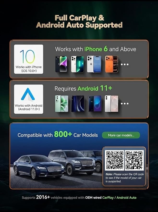 2026 Wireless CarPlay & Android Auto Adapter, 2-in-1 Mini Adapter for iPhone & Android, for USB-A/USB-C, Plug & Play, Fast Reconnect, Low Latency, Works with Most Cars with Wired CarPlay/Android Auto