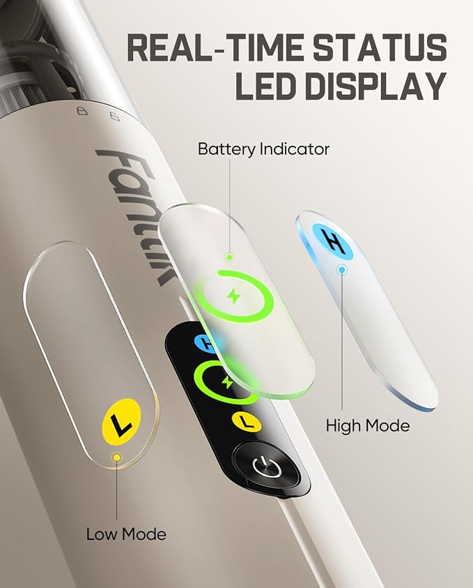 Fanttik Slim V10 Ultra Cordless Car Vacuum, 4-in-1 Portable Mini Vacuum with 19kPa Suction, Freely Combinable Accessories, 2 Suction Modes, Handheld Vac for Car, Small Jobs, Keyboard, Office (Brown)