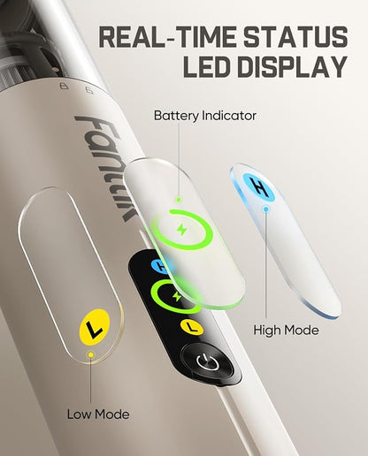 Fanttik Slim V10 Ultra Cordless Car Vacuum, 4-in-1 Portable Mini Vacuum with 19kPa Suction, Freely Combinable Accessories, 2 Suction Modes, Handheld Vac for Car, Small Jobs, Keyboard, Office (Brown)
