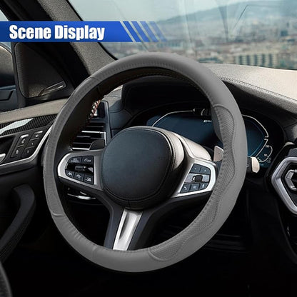 Car Steering Wheel Cover, 15 Inch Leather Anti-Slip Breathable Automotive Steering Wheel Protector, Universal Heat Resistant Vehicle Interior Accessories Cars, SUVs, Trucks(Gray)