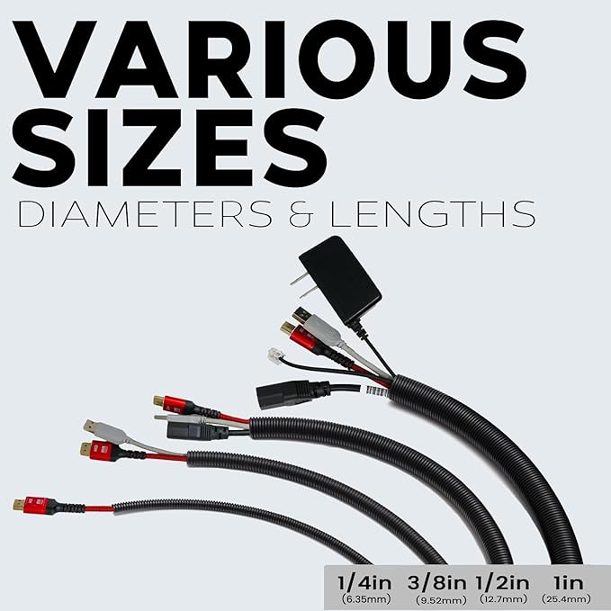 BEST CONNECTIONS 1/4" x 100 ft Split Wire Loom Flex-Guard Convoluted Tubing with Installation Tool - Protective Cable Sleeves for Automotive Home Electrical Wires Chemical Resistant Conduit Black