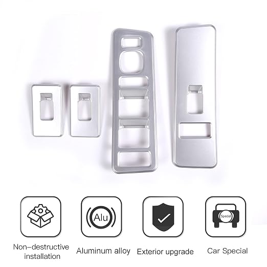 Inner Window Switch Panel Cover for Hummer H2 2003-2007,Window Lift Switch Cover Interior Button Trim Kit,1 Set of 4,Interior Accessories (Silver)