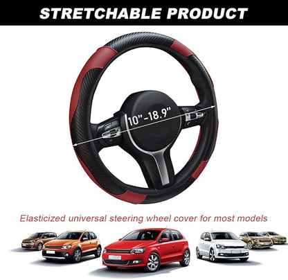 DXNQ Car Steering Wheel Cover, 15 Inch Carbon Fiber Leather Stitching Color Steering Wheel Protector, Anti-Slip Elastic Breathable Steering Wheel Cover Stylish Decor for Most Cars (Wine Red)