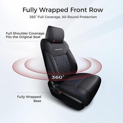 Huidasource Dodge Ram Seat Covers Full Set, Full Coverage Waterproof Leather Pickup Truck Seat Cushion Protector Fit for 2009-2018 1500, 2010-2025 2500/3500 Crew Mega Cab(Full Set/Black&Blue)