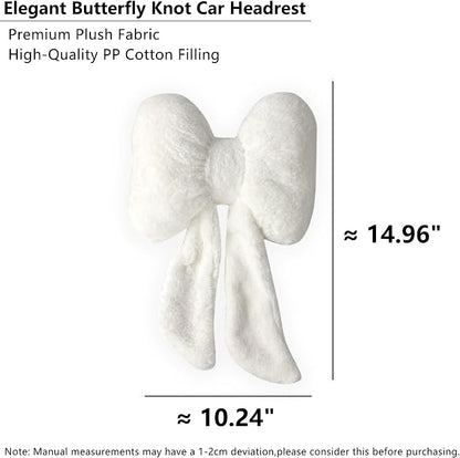 Car Neck Pillow 2PCS Plush Bowknot Car Headrest Pillow – Comfortable Neck Support for Driving Soft Touch Fabric Car Pillow Cute Interior Decor (White)