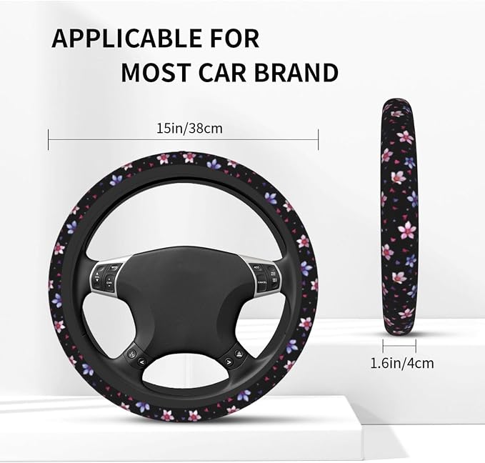 Flower Steering Wheel Cover Car Accessories Cute for Women Girls Universal 15 Inch Neoprene Auto Interior Decor Anti Slip Automotive Trucks Protector