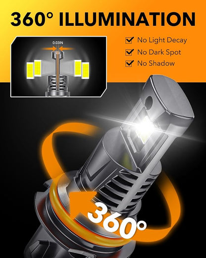 OXILAM 9007 HB5 LED Light Bulbs, 30000LM 800% Brighter, 6500K Cool White, 1:1 Halogen Size,Plug and Play HB5 Fog Lamps Replacement, Pack of 2