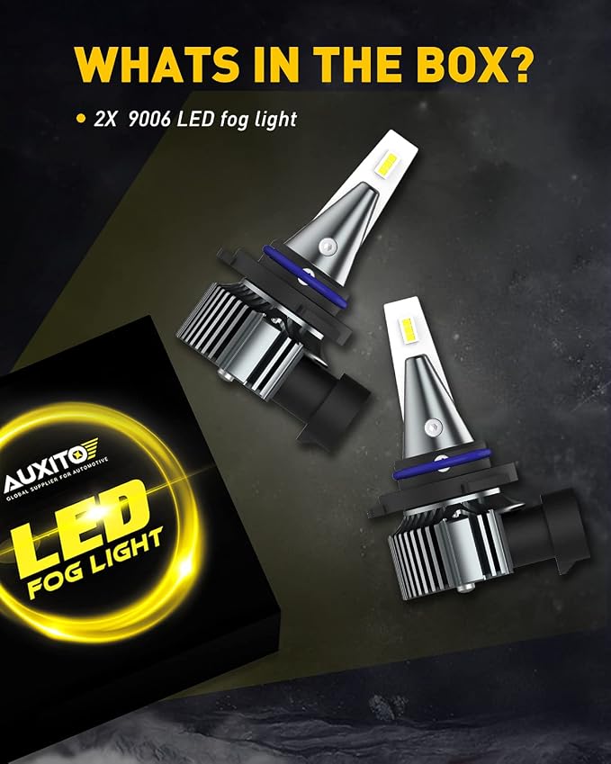 AUXITO 9006 HB4 LED Fog Light Bulbs, 3000K Amber Yellow, 6000 LM High Brightness, 30W Play and Plug, Super Penetration with 12 CSP Chips, Waterproof, DRL Bulbs Replacement for Cars, Pack of 2