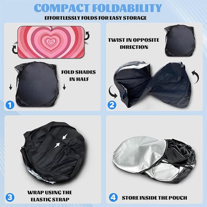Heart Car Windshield Sunshades Pink, 59*31.5 Inches, UV Rays Sun Visor Protector for Car, SUV, Truck