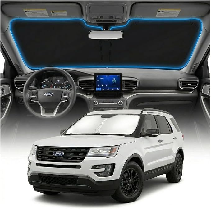 for Ford Explorer Sun Shade Windshield Cover - Custom Fit Explorer Accessories 2020-2025 2026 Sunshade Foldable UV Protection & Heat Shield Sun Visor Accessories
