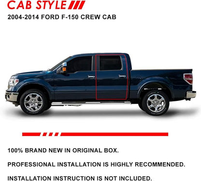 Auto Dynasty Flat Running Boards Compatible with 2004-2014 Ford F150 SuperCrew Cab, Stainless Steel Side Step Rail Nerf Bars, 5" Step Bars, Polished Chrome