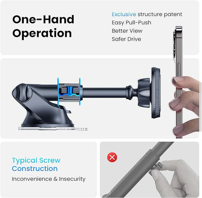 APPS2Car Magnetic Phone Mount for Car, Dashboard & Windshield Suction Cup Holder with Telescopic Arm, Requires Metal Plate for Proper Use, Fit for Android Smartphones(NOT for MagSafe)