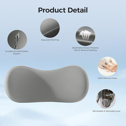 Lumbar Support Pillow - Back Pain Relief Cushion, Fits Tightly Around the Coccyx, Ergonomics Memory Foam, Skin-Friendly Fabric, Fit Car Drive, Office Chair, Rest Seat, Wheelchair (Gray)