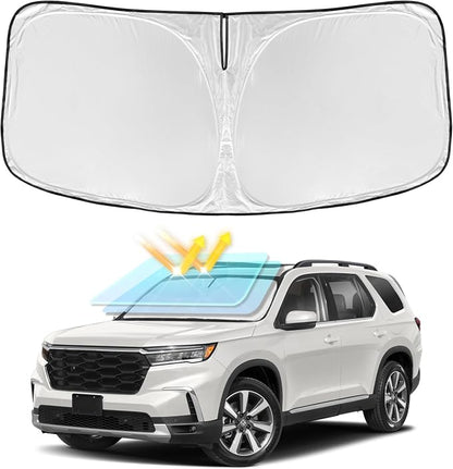 Windshield Sun Shade for Honda Pilot 2016-2025 2026 Windshield Sunshade 4-Layers Sun Visor Window Shade Custom for Pilot EX-L Special Edition Elite Black Edition Touring Blocks UV Rays Car Accessories