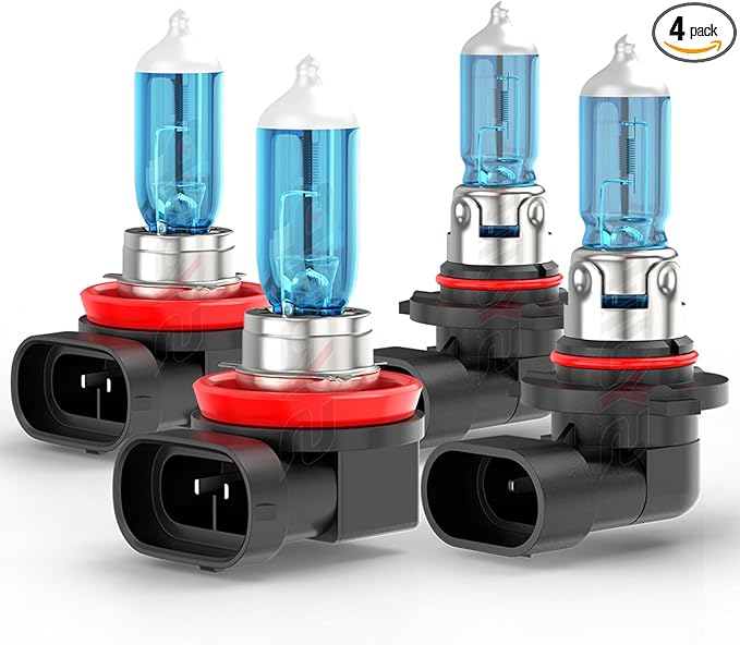 Upgraded Halogen Headlight Bulbs For Honda Pilot 2006 2007 2008 2009 2010 2011 2012 2013 2014 2015 2016 2017 2018 2019, 9005 H11 High Low Beam Lights, 6000K White, 300% Brightness, Plug n Play, 4-Pack