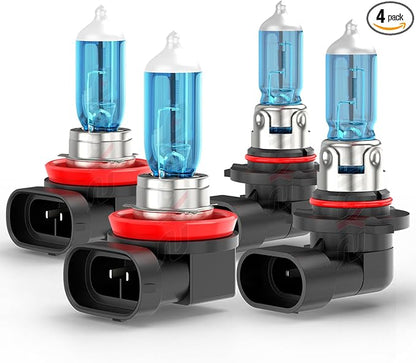 Upgraded Halogen Headlight Bulbs Compatible For Honda Accord 2013 2014 2015 2016 2017 2018 And Coupe 2008-2012, 9005 High Beam H11 Low Beam, Headlamp Lights, 6000k White, 300% Brightness, 4-Pack