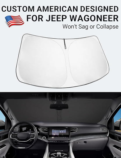 Proadsy 2026 Upgrade Windshield Sun Shade Custom Fit Jeep Wagoneer 2022-2025 2026 4-Layer Foldable Front Sunshade Protector Sun Visor Blocks UV Rays Keep Car Cooler Accessories