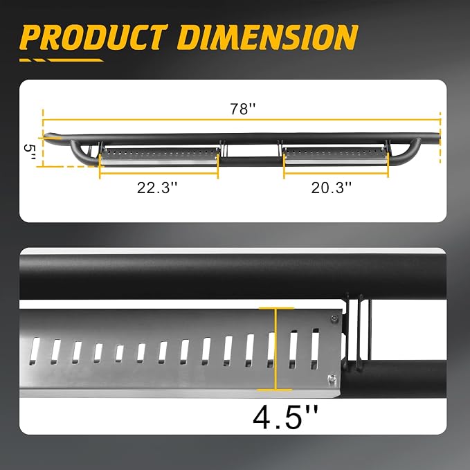 Running Boards Compatible with Ford Ranger 2019-2025 Super Crew Cab 4 Full Size Doors Stainless Steel Paintable Side Steps Fit for Ranger Non-Slip Rails Step Nerf Bar Truck Pickup Rock Sliders