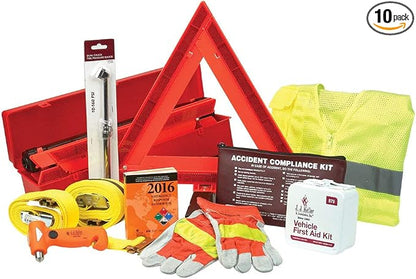 L/XL Truck Driver Safety Kit with Logistic Straps, PPE, First Aid Kit, ERG, Emergency Triangles, Accident Kit, Tire Pressure Gauge, Light/Window Punch/Seatbelt Cutter Tool - J. J. Keller & Associates