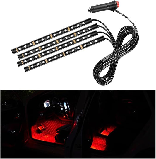 Ohleats Car LED Strip Light, 48 LED RGB Auto Interior Atmosphere Lights, Cigarette Lighter Under Dash Ambient Night Light, Interior Lamp Lighting Kit (Red, Cigarette Lighter)