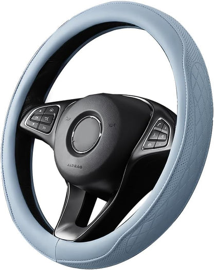 Zpana Car Steering Wheel Cover, 14.5-15" Breathable Soft Leather Vehicle Steering Wheel Protector with Anti-Slip Lining, Comfortable Auto Interior Decoration Accessories, Universal Fit (Blue)