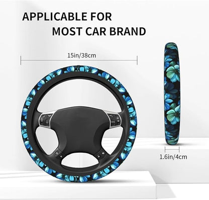 Blue Flower Steering Wheel Cover for Women Car Accessories Cute Girls Girly Universal 15 Inch Neoprene Auto Interior Decor Anti Slip Automotive Truck Protector