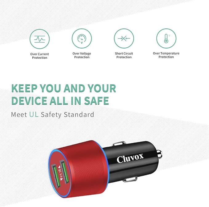 Rapid USB C Car Charger, Compatible for Samsung Galaxy S26/S25 Plus/Ultra/S24/S23/S22/S21/Note 20/S20/S10/S9/A56/A36/A50/A70, Quick Charge 3.0 Dual USB 18W Fast Car Charger+ Type C Cable 3.3ft-Red
