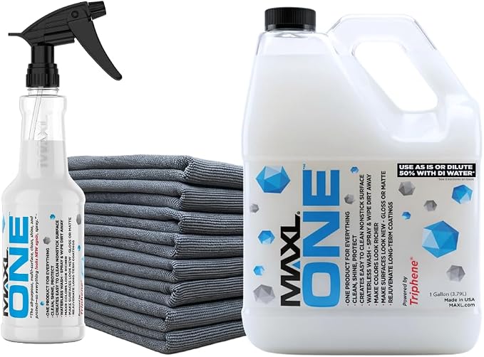 MAXLONE ™ Car Spray with Triphene® Technology, Quick Spray & Wipe Waterless Detailer - Clean, Shine, Protect Paint, Glass, Wheels, Trim Without Pre-Washing (20oz, 1 Gallon with 8 Micro Fiber Cloth)