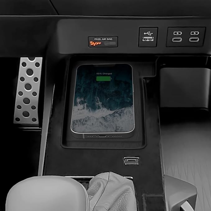 2PCS Wireless Charging Anti-Slip Mat & Center Console Organizer Compatible with Toyota 2025 2026 Camry Accessories Silicone & ABS Plastic Material Console Secondary Storage Box