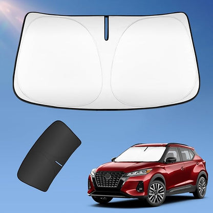 Sun Shade Sunshade for Nissan Kicks SUV 2017-2024 Windshield Cover, 4-Layers Sun Shield 250T Silver Coating Sun Visor Foldable Window Shade Blocks UV Rays Car Accessories