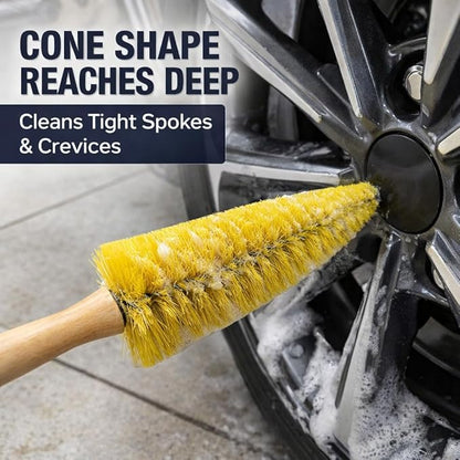 HI-TECH Wheel Spoke Brush for Rims & Wheels - Cone Shape for Cleaning Crevices & Hard-to-Reach Areas, Chemical Resistant, Safe on All Finishes - 1 Pack