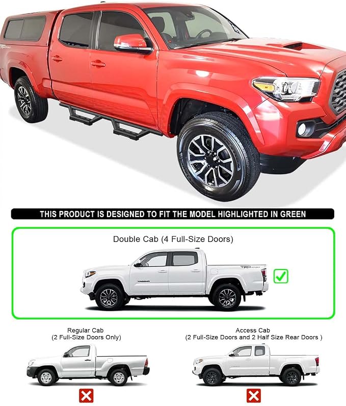 APS Drop Steps Running Boards Compatible with Toyota Tacoma 2005-2023 Double Crew Cab | Stainless Steel Side Steps Nerf Bars | Anti-Slip | 500lbs Capacity | 5-Year Warranty