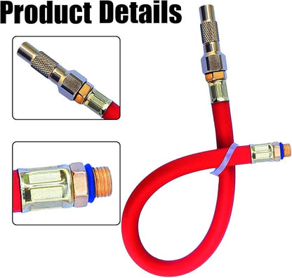 Tire Inflator Hose, 12 Inch Red Rubber Hose Whip for Tire Pressure Inflator Gauge, High Pressure Air Hose with Brass Fittings for Tires and Practical Daily Maintenance Accessories