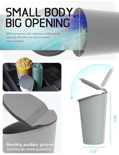 BMZX Car Trash Can with Lid - Small Car Cup Holder Trash Bin, Fits Auto, Home, Office - Grey 1 Pack