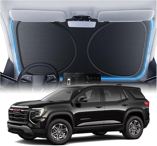 Windshield Sun Shade for GMC Terrain/Acadia/Yukon 2000-2026, Custom Fit Sunshade, 100% UV Block & Heat Insulation, Foldable Car Sunshade with Storage Bag, Protect Interior Accessories