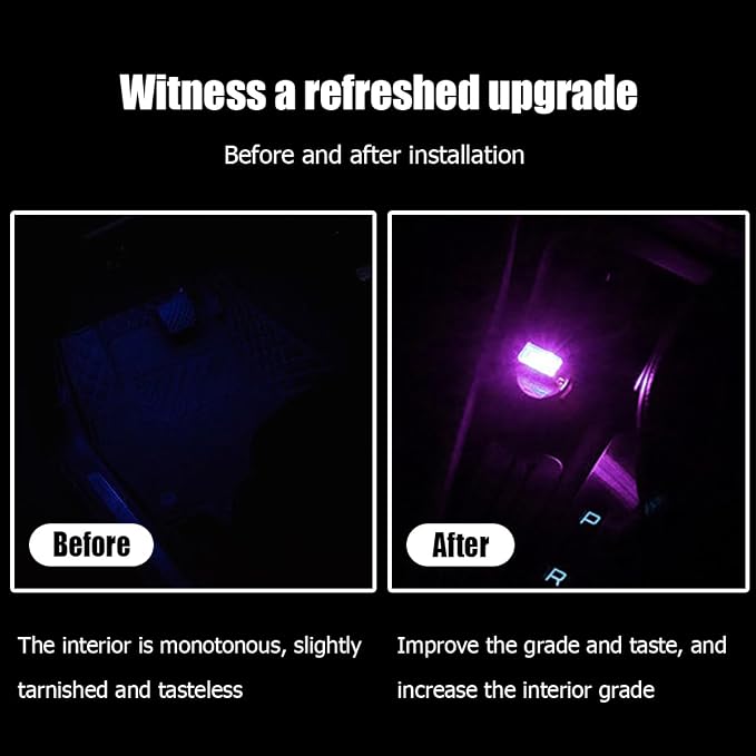 BESULEN Car Interior Atmosphere Lamp, Plug-In USB Interface LED Vehicle Ambient Lighting Kit, Portable Mini Automotive Night Light Decoration Accessories, Universal for SUV, Sedan, Truck (Pink/Purple)
