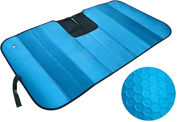 GWUSKDT Car Windshield Sunshade-Thicken 5-Layer Bubble Block Heat and Sun UV Rays,Front Windshield Sun Shade- Keeps Your Vehicle Cool - 58 x 27.5 Inch new Upgraded (New Lake Blue)