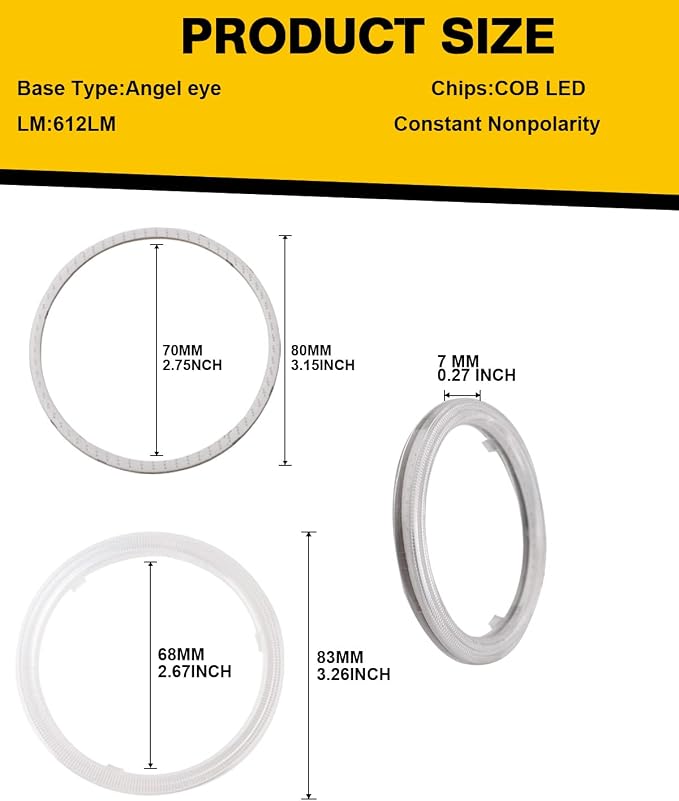 Qasim 1-Pair Blue 80MM 63SMD COB LED Halo Ring Angel Eyes with lampshade Cover Led DRL Fog Light Lamp 12V 24V