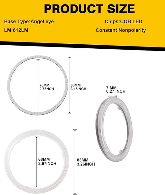 Qasim 1-Pair Blue 80MM 63SMD COB LED Halo Ring Angel Eyes with lampshade Cover Led DRL Fog Light Lamp 12V 24V