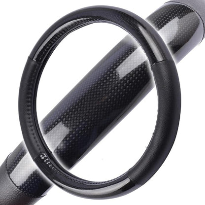 BDK Carbon Fiber Steering Wheel Cover White Vinyl with Fiber Accent - Black Carbon, 14.5-15 inch