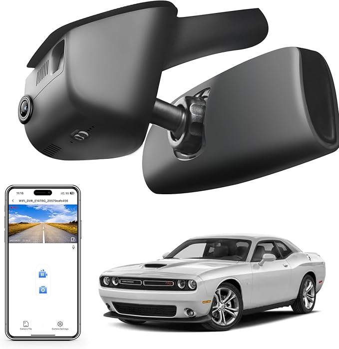 Mangoal 4K Dash Cam Custom Fit for Dodge Challenger 2015 2016 2017 2018 2019 2020 2021 2022 2023(Model A), GT R/T SXT SRT Hellcat R/T Scat Pack, Integrated OEM Look, UHD 2160P, WiFi & App,128GB Card