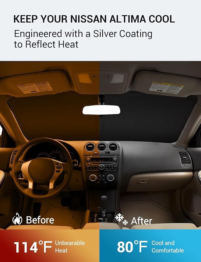 Proadsy 2026 Upgrade Windshield Sun Shade Custom Fit 2007-2012 Nissan Altima Foldable Front Sunshade Protector Sun Visor Blocks UV Rays Keep Car Cooler