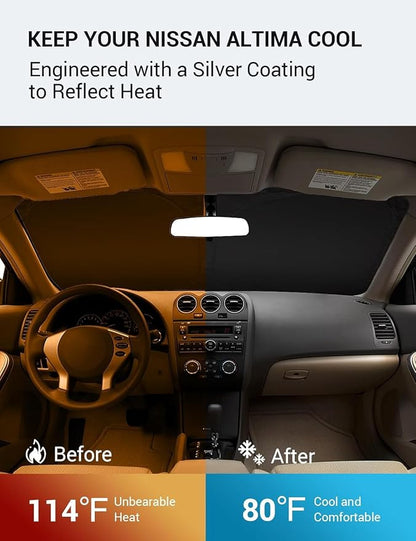 Proadsy 2026 Upgrade Windshield Sun Shade Custom Fit 2007-2012 Nissan Altima Foldable Front Sunshade Protector Sun Visor Blocks UV Rays Keep Car Cooler