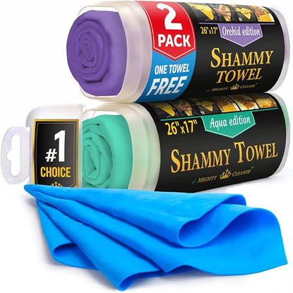 Premium 2pk +1 Free Shammy Cloth for Car Drying - 26"x17" - Super Absorbent Chamois Towel - Scratch-Free, Reusable & Soft Wash Cloth - Car Drying Towels