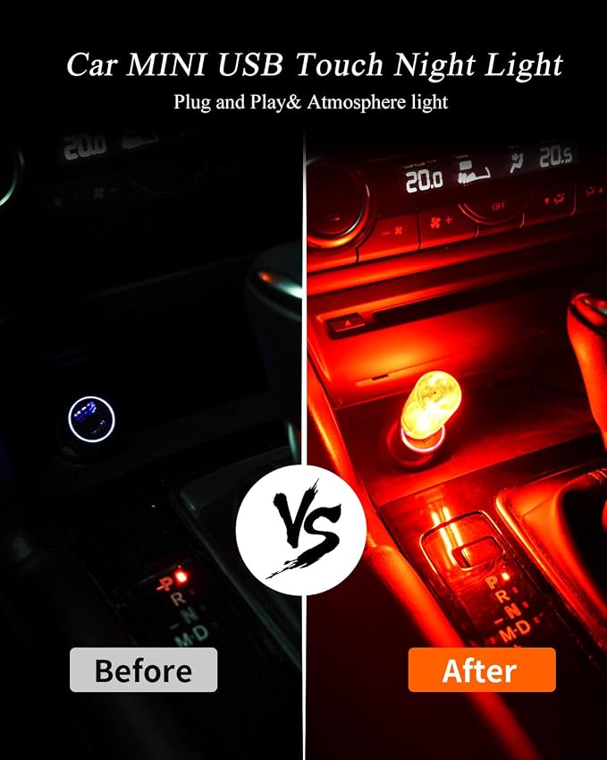USB Light Touch Dimmable Retro USB Led Lights for Car,Mini USB Light Bulb Ambient Lighting for Car Bedroom Party Christmas Hallway Camping,Red 2Pack
