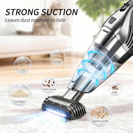 Car Vacuum Portable Cordless – 12000PA Strong Suction, Lightweight & Rechargeable – Includes Multi-Nozzle Attachments for Car, Home, Office, and Pet Hair – Compact & Powerful Grey Vacuum