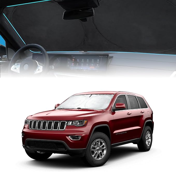 Windshield Sun Shade for 2025 Cherokee Car Windshield Cover, Custom Fit for Jeep Cherokee 2014-2023 2024 2025 Ultimate Sun Protection Foldable Visor Sunshade Protector Shield Accessory